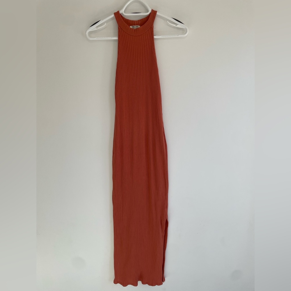 Ribbed Knit Maxi Dress - Comfortable Stretch Tank Style, Heart & Hips